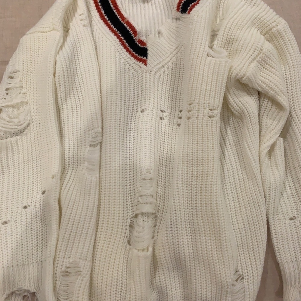 Distressed white sweater. - Picture 2 of 3